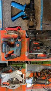 Photo de galerie - Location matériel pour bricolage 
Disqueuse, perforateur, perceuse visseuse, meuleuse, pince a sertir per, scie circulaire, scie sauteuse, échelle, escabeau, diable 
