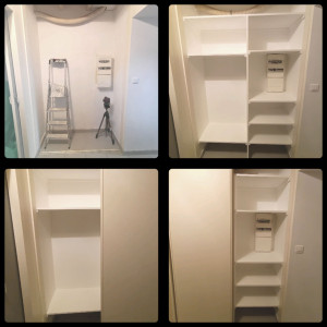 Photo de galerie - Petit placard sur mesure avec penderie à gauche et étagère à droite 