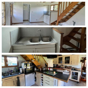 Photo de galerie - Optimisation de l'espace cuisine. 
Inversion du sens de l'escalier et pose de meubles et électroménager. 