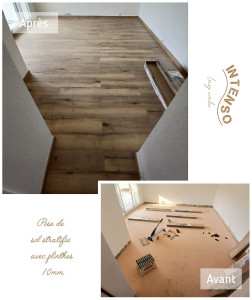Photo de galerie - Pose de sol stratifié avec plinthe ,
Artens intenso 10mm.
