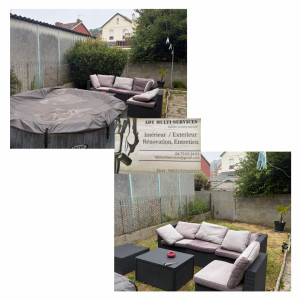 Photo de galerie - Avant / après le client voulait gagner de la place sur son terrain et supprime son arbre. Chose faite, réalisation a été multiservices.