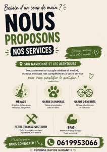 Photo de galerie - Ménage, garde d’animaux, garde d’enfants, petits, travaux, quotidiens, livraison de course, papier administratif, jardinage…