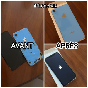 Photo de galerie - Réparation écran et vitre arrière iPhone XR.
