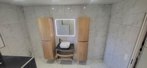 Photo de galerie - Réalisation faïence salle de bain imitation marbre en 60x60
