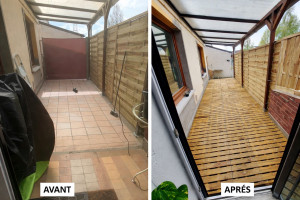 Photo de galerie - Pose dalle bois 40×40 