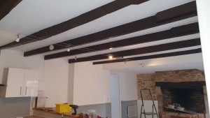 Photo de galerie - Installation d'un système de spot led sur câble (système poulman) pour ajout de 50 watts de lumière dans une cuisine dépourvue