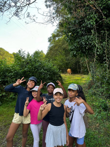 Photo de galerie - Nous étions en train de faire une balade dans la campagne et nous avons croisé une vache et les filles ont voulu faire une photo avec elle plutôt marrante ! 