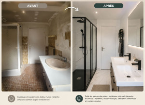 Photo de galerie - Métamorphose complète de cette salle de bain au style des années 70.