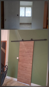 Photo de galerie - Création dressing,peinture,sol parquet et pose de porte coulissante