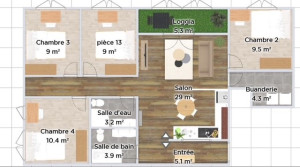 Photo de galerie - Plan 2 D pour rénovation full d'un appartement de 80 m² avec proposition d'une chambre supplémentaire et une cuisine ouverte