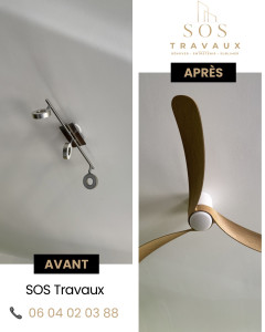 Photo de galerie - Changement d un luminaire en ventilateur avec lumière, intégrée . 