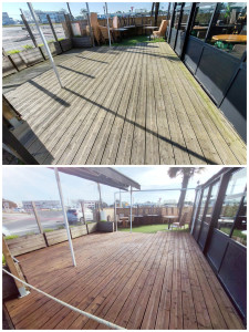Photo de galerie - Décapage et protection de terrasse bois.

