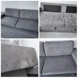 Photo de galerie - Avant et après d'un nettoyage de canapé réalisé par mes soins a l'aide d'un injecteur extracteur. 