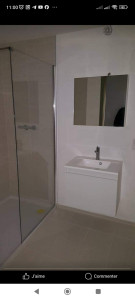 Photo de galerie - Lavabo bac a douche miroirs paroi de douche 