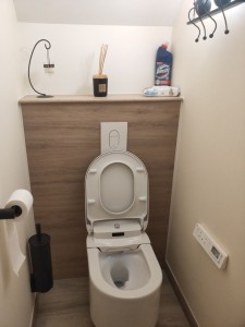 Photo de galerie - Pose et habillage bois pour un WC suspendu lavant ( japonais )