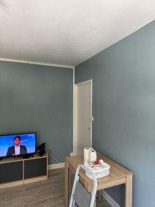 Photo de galerie - Peinture d’un salon couleur vert d’eau