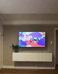 Photo de galerie - Fixation murale téléviseur et meuble TV