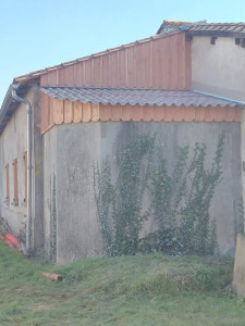 Photo de galerie - Mise hors d'eau d'un toit Plat en ciment  avec ossature bois et  fibrociment. Pose d'un bardage en volige douglas 