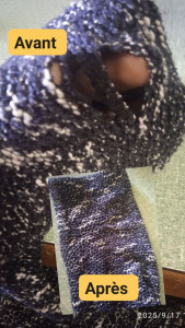 Photo de galerie - Retouche d'un gilet avant /après 
cliente satisfaite 