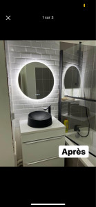Photo de galerie - Pose d’un lavabo à bol , miroir ainsi que la paroi de baignoire.