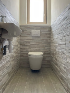 Photo de galerie - Remplacement d’un WC standard par WC, suspendu avec Parment et petits lave-mains