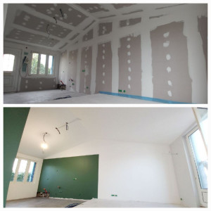 Photo de galerie - Mise en peinture maison neuve 1 couche d'impression révision egrenage 2 couches de velours et mat au Plafond 