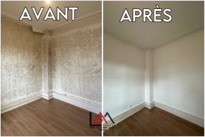 Photo de galerie - Transformation réussie : préparation complète des murs avec enduit et ponçage, prête pour la peinture !