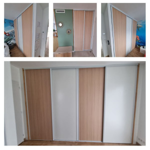 Photo de galerie - Montage et pose de dressing.
Pose porte de placards + rails.
Pose de vinyle effet bois.
