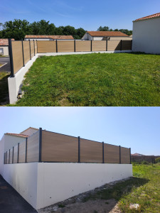 Photo de galerie - Pose de clôture en composite sur muret de parpaings