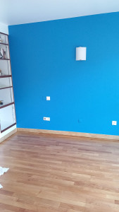 Photo de galerie - Pièce rénovée, le travail effectué est la pose de parquet avec mur repeint en bleu à la demande du client.