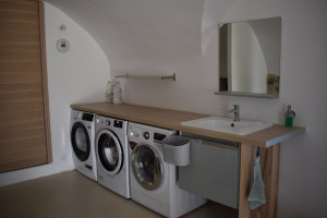Photo de galerie - Besoin d'une nouvelle buanderie? Notre cliente nous à confiée la réfection complète des voûtes de cette maison ancienne, ainsi que la plomberie et électricité nécessaires à cette nouvelle pièce. Un cachet superbe!