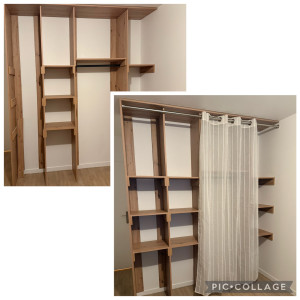 Photo de galerie - Fabrication d'un dressing sur mesure avec étagères et penderie (en suivant les critères spécifiques de la cliente).