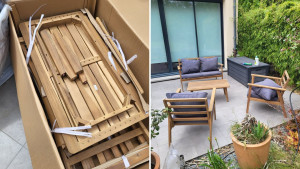 Photo de galerie - AVANT et APRES montage d'un salon de jardin