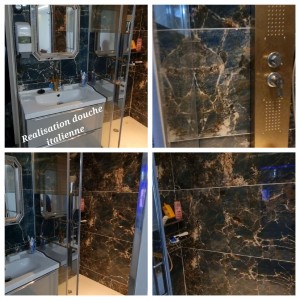 Photo de galerie - Création suite parentale avec douche italienne, faïence 1,20m/0.6, porte coulissante en verre, instalation de vmc