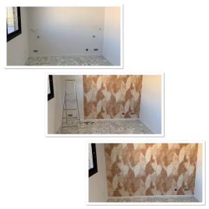 Photo de galerie - Préparation du support. Pose de papier peint intissé à raccord.