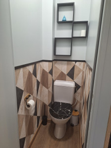 Photo de galerie - Création d'un wc séparé, travaux de plomberie, électricité pose du papier peint , parquet, peinture 