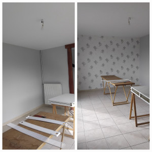 Photo de galerie - Pose papier peint + peinture plafond 