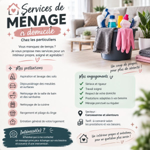 Photo de galerie - ?✨ PROPOSE MES SERVICES DE MÉNAGE À DOMICILE ✨?
? Vous manquez de temps pour entretenir votre maison ou votre appartement ? Je vous propose mes services de ménage chez les particuliers