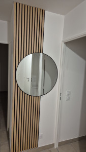 Photo de galerie - Pose de panneaux tasseaux et miroir. 