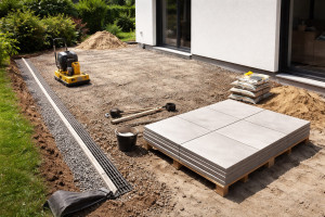 Photo de galerie - Préparation terrassement assainissement pour poser carrelage 