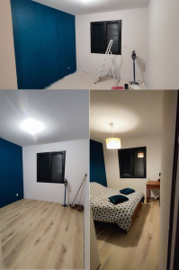 Photo de galerie - Travaux de peinture, pose de revêtement de sol et aménagement de la chambre