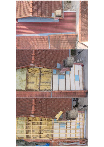 Photo de galerie - 1 Avant / pendant la dépose des anciennes plaques 2 Nettoyage complet et vérification de la charpente 3 Renforcement de la structure avec chevron 80x60