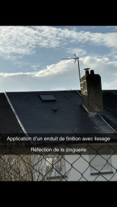 Photo de galerie - Application d’un enduit de finition avec lissage, ainsi que réfection de la zinguerie 