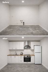 Photo de galerie - Pose de cuisine lineaire haut et bas