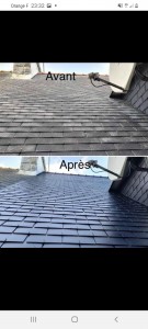 Photo de galerie - Avant et après traitement plus hydrofuge sur toiture
