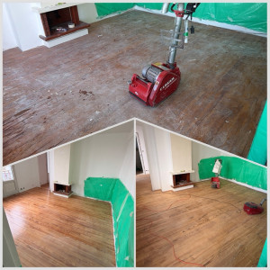 Photo de galerie - Renovation complète d'un parquet massif : Ponçage professionnel, rebouchage des joints et vitrification Haute Résistance. Travail soigné et de qualité. 