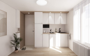 Photo de galerie - Réaménagement total Studio Paris 5ème avec création de mobilier sur mesure pour gagner du rangement