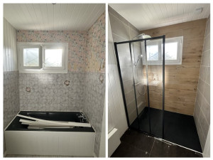 Photo de galerie - Changement baignoire en douche carrelage pose meuble