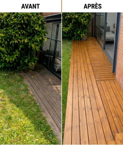 Photo de galerie - Nettoyage et pose de 2 couches de saturateur pour cette terrasse en bois