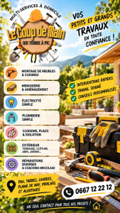 Photo de galerie - Besoin d’un coup de main pour vos travaux ? Montage de meubles en kit, pose d’étagères, tringles, cadres et accessoires, petits travaux, réparations, assemblage, fixation et aménagements divers...
Toujours prêt pour de nouvelles aventures !